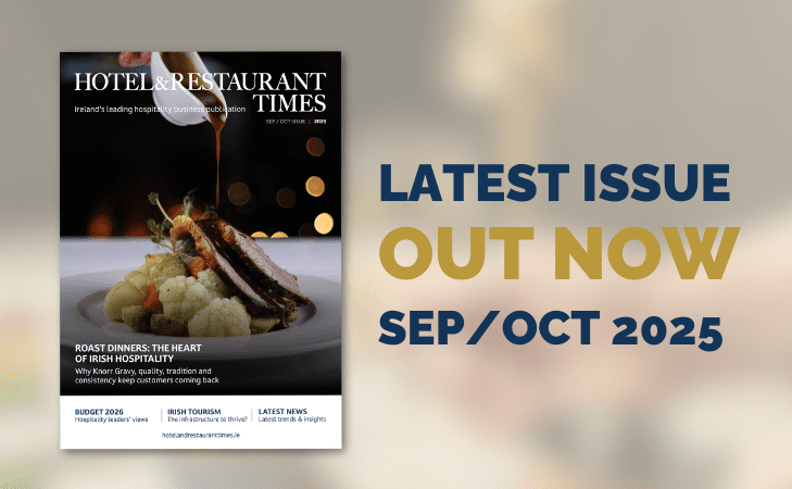 Cover of the Hotel & Restaurant Times September/October 2025 issue featuring a gourmet roast dinner plated elegantly with gravy being poured.