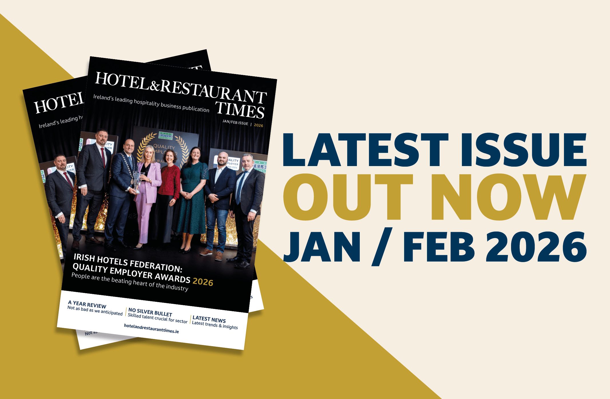 Hotel & Restaurant Times January / February 2026 magazine cover featuring the Irish Hotels Federation Quality Employer Awards